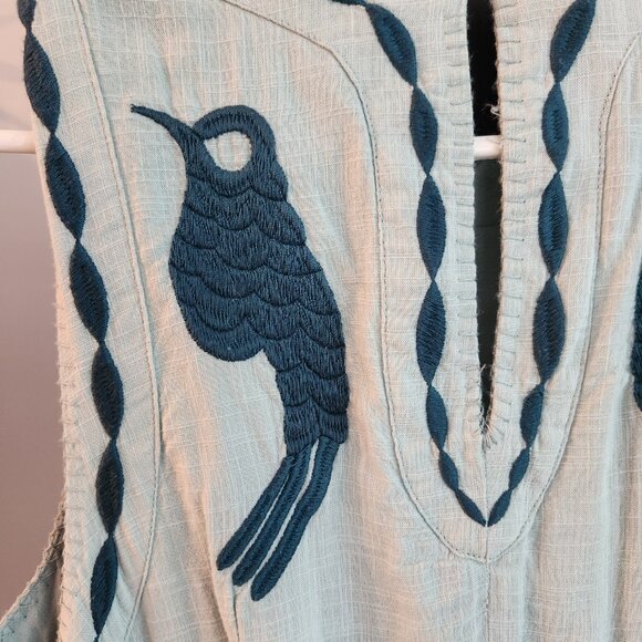 Super Pretty Embroidered Free People Dress Size 10, Birds Flowers Lined Viscose - Picture 3 of 11